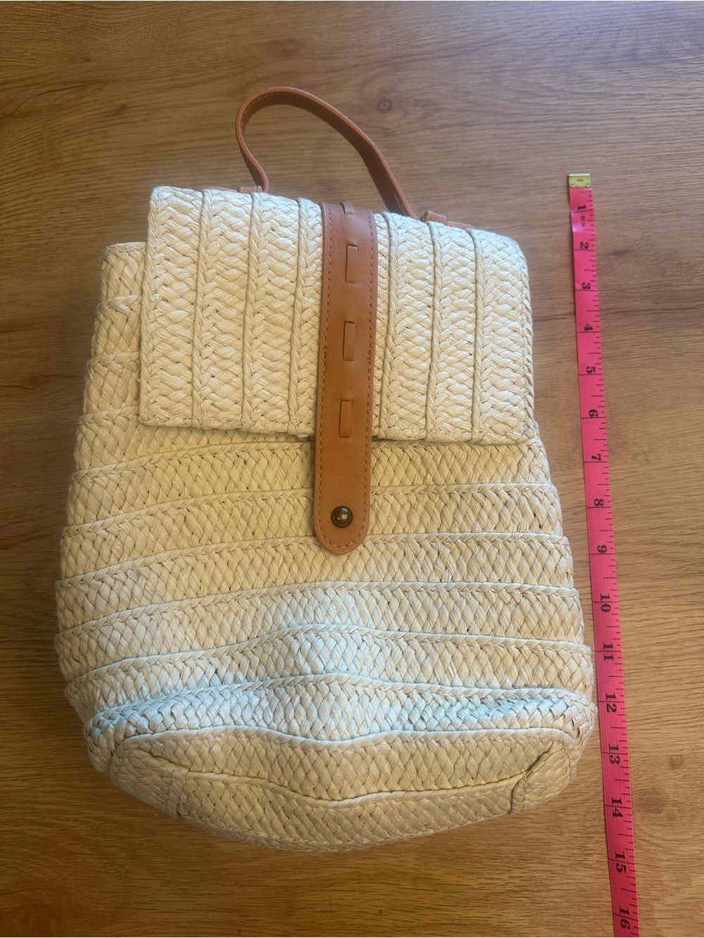 Universal thread Woven Straw cream Backpack with Faux Leather Strap
